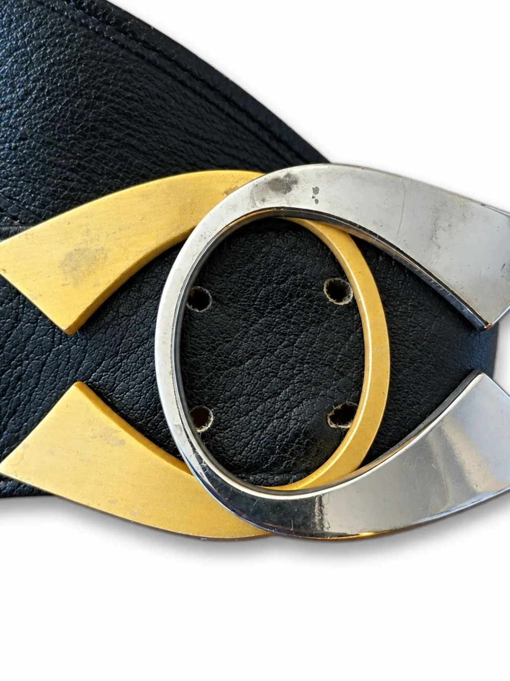 90's Genuine Leather Belt W/ Geometric Buckle.